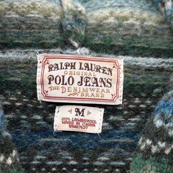 VTG Women's Green Polo Ralph Lauren Lambswool Fair Isle Long Cardigan Sweater~ M - Picture 3 of 7